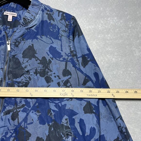 Juicy Couture Jacket Womens Large Floral Blue Full Zip Collared Lyocell Pockets - Picture 7 of 10